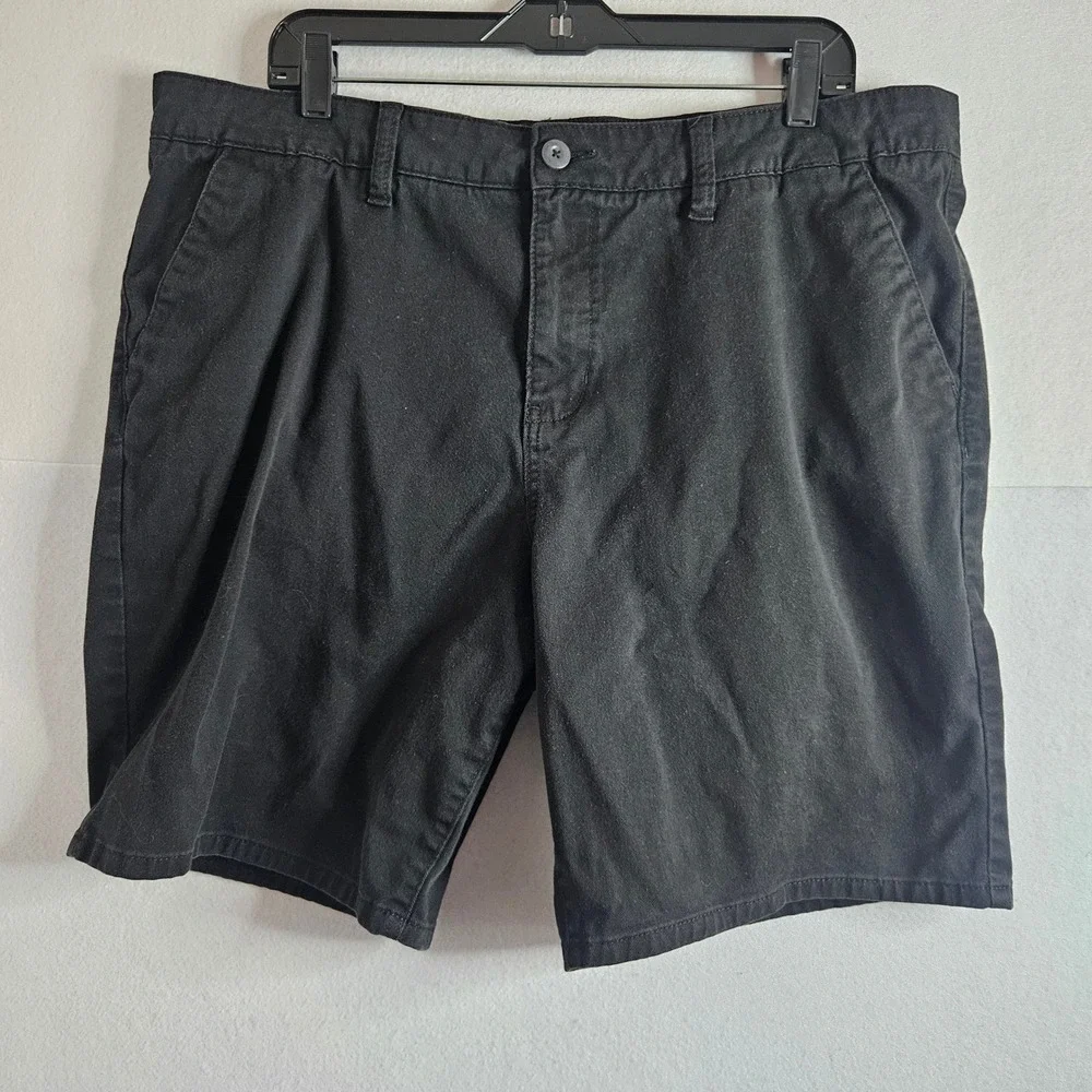 RSQ Mens Mid-Length Chino Shorts Black Size 38 Cotton Stretch Casual Flat Front
